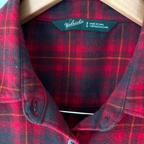 Woolrich Flannel Plaid Button Up Shirt Long Sleeves Deep Ruby Red Womens Size M - Picture 3 of 10